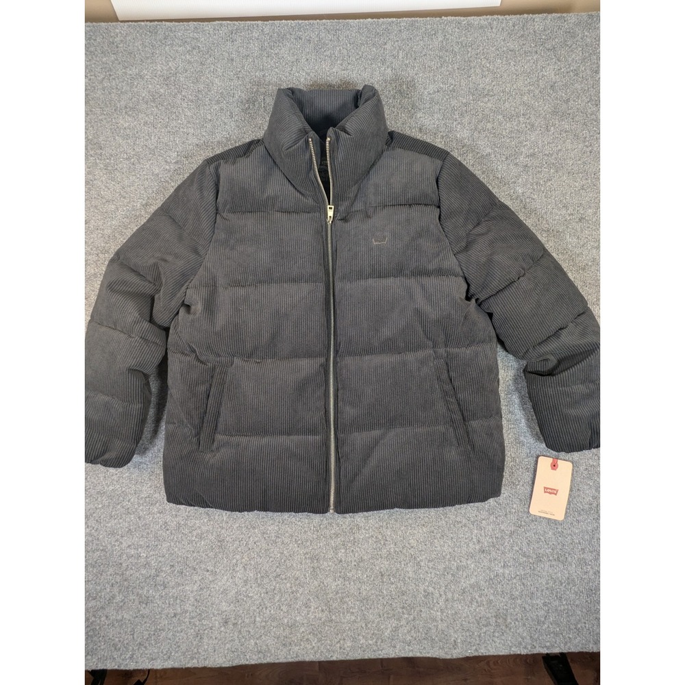 Levis Mens Corduroy Puffer Jacket Black Full Zip Quilted Coat XL LW4RP064 NWT